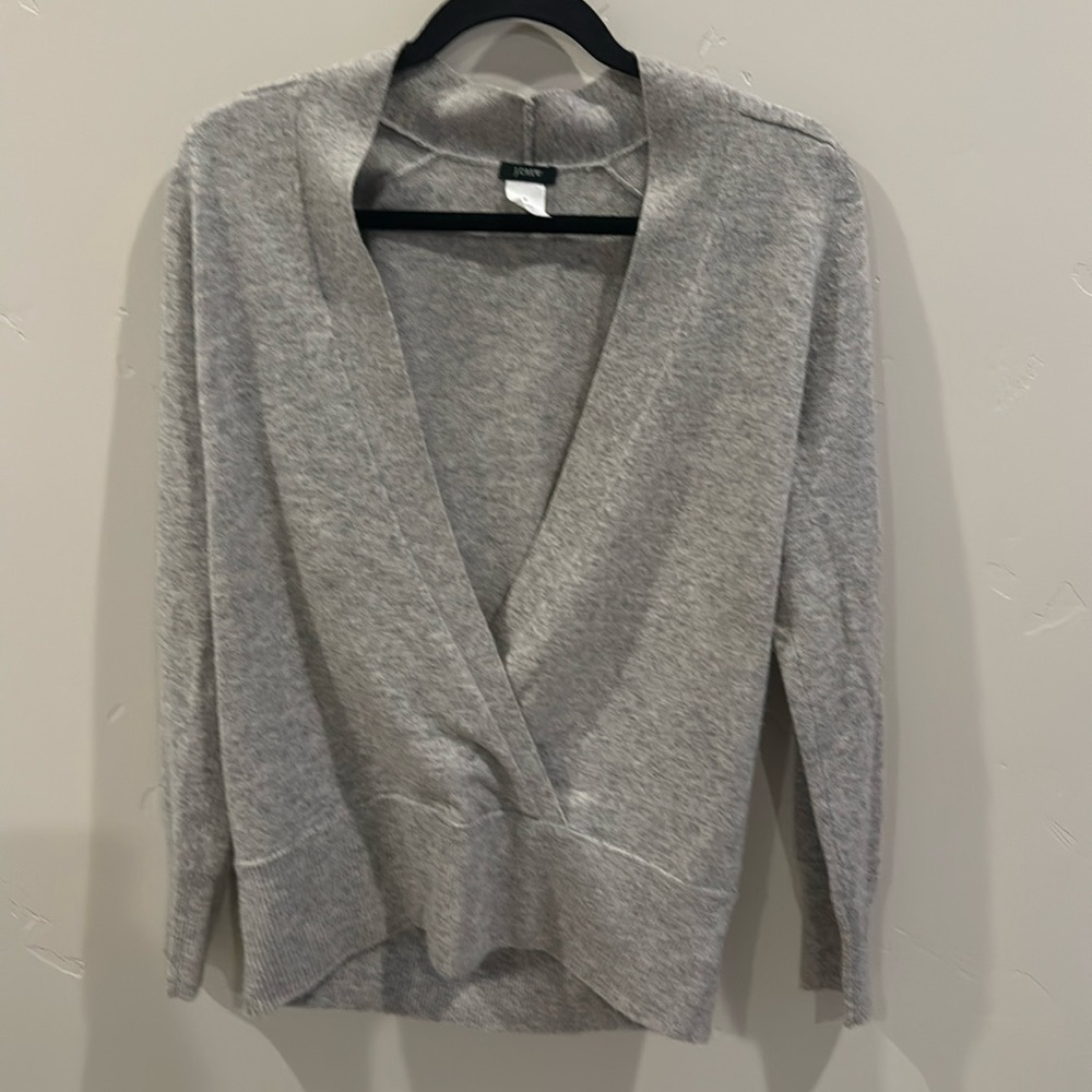 J Crew Gray Cashmere blend sweater in size medium crossover front NWOT
